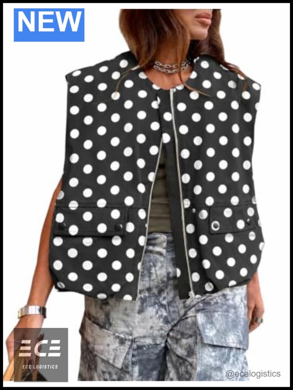Women's Zip Up Cargo Vest Oversized Lightweight Ruched Hem Sleeveless Utility